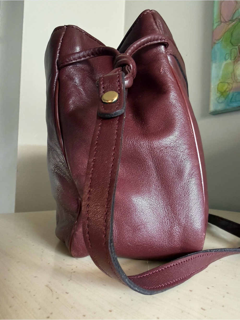Vintage Etienne Aigner Burgundy Leather Shoulder Crossbody Bag - Picture 5 of 9